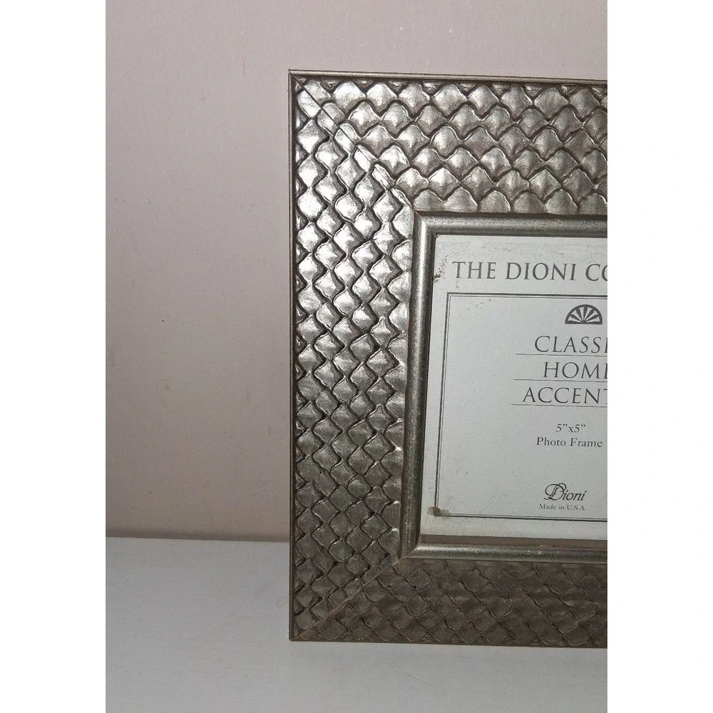 Dioni Collection 5x5 Picture Frame Silver Tone Scale Pattern Classic Home Accent